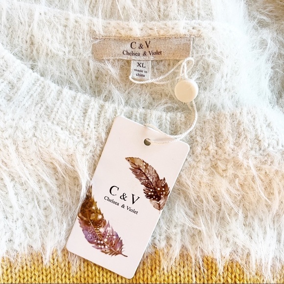 CHELSEA & VIOLET NWT Eyelash Knit Striped Sweater Size XL in Yellow and Cream - Picture 14 of 15